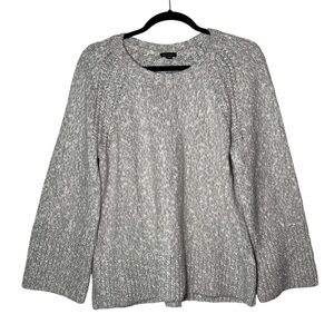 Talbots Grey and White Marled Crewneck Sweater Wide Sleeve Size Large NWT